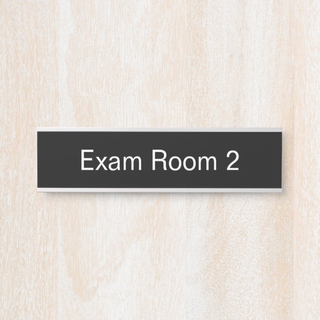 Exam Room Number 2 Black and White Text Template Door Sign (Front)