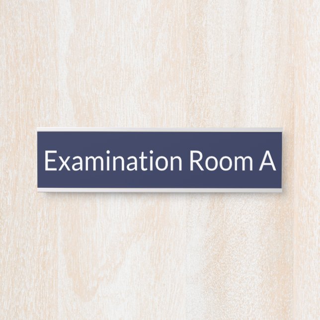 Examination Room Dark Blue and White Text Template Door Sign (Front)