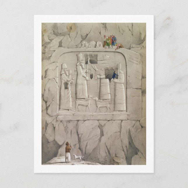 Examining an Assyrian Rock Sculpture, from 'Discov Postcard (Front)
