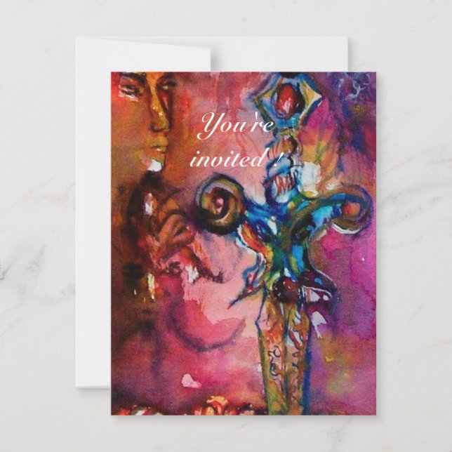 EXCALIBUR 4, bright red ,pink purple Invitation (Front)