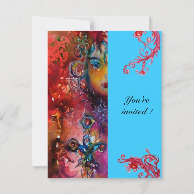 EXCALIBUR , bright red ,blue Invitation (Front)