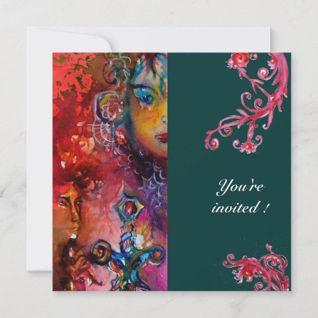 EXCALIBUR , bright red ,blue Invitation (Front)