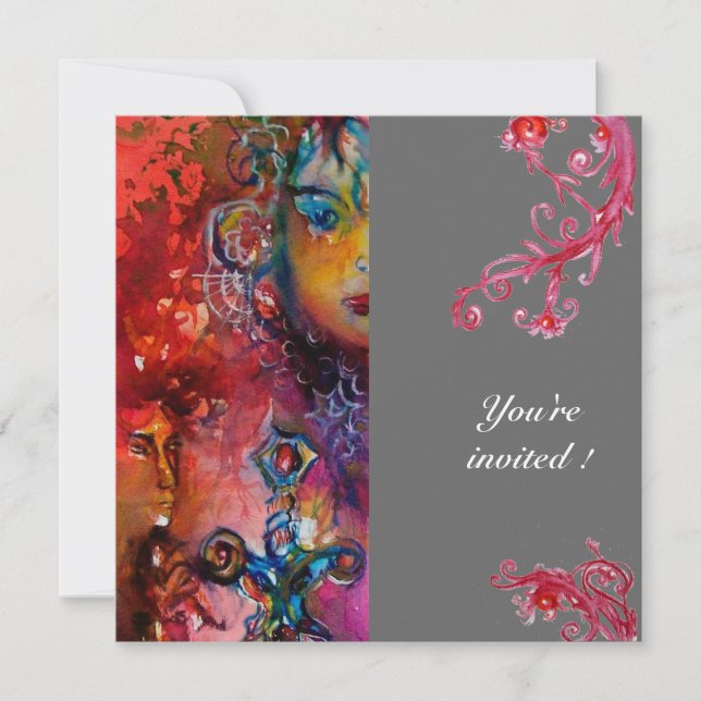 EXCALIBUR , bright red ,grey Invitation (Front)