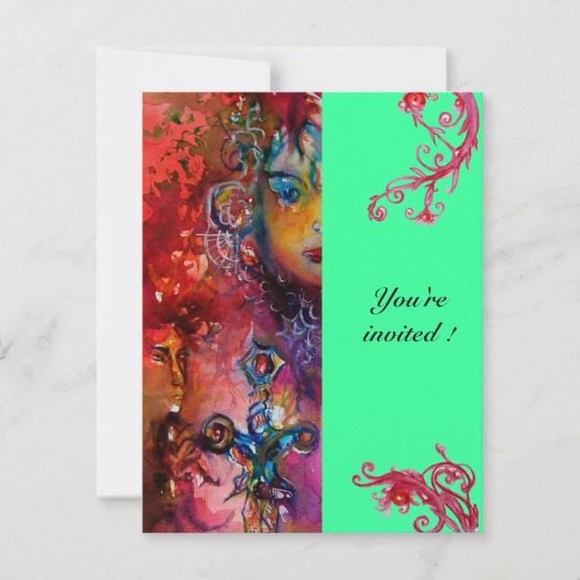 EXCALIBUR , bright red ,pink blue green Invitation (Front)