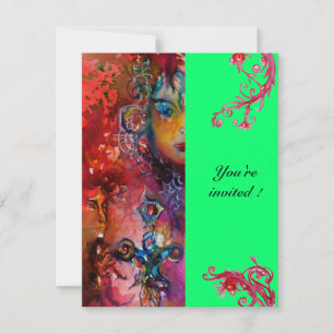EXCALIBUR , bright red ,pink blue green Invitation