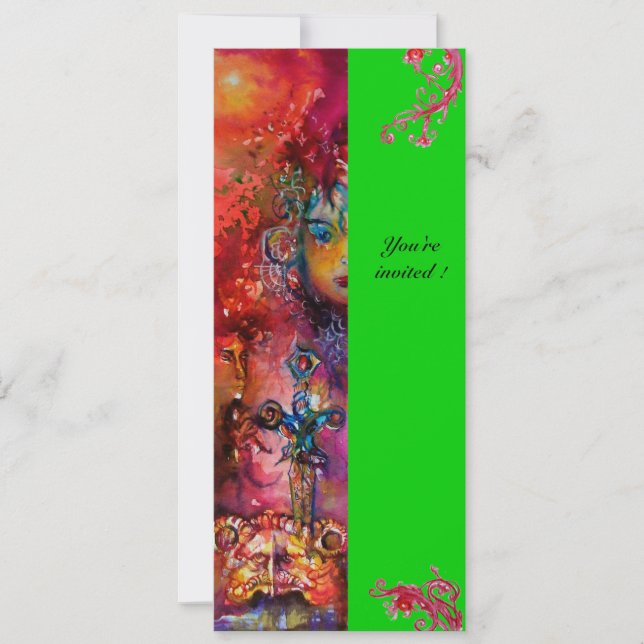 EXCALIBUR , bright red ,pink blue green Invitation (Front)