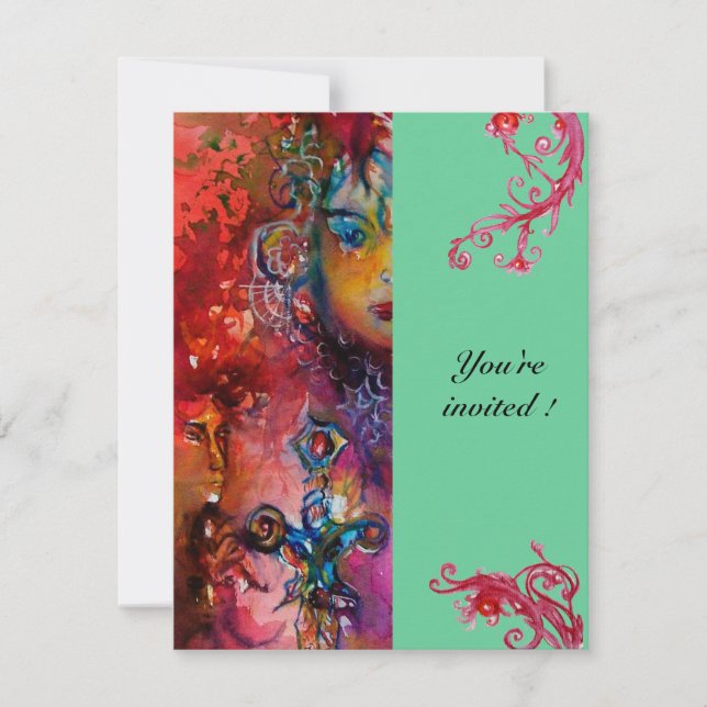 EXCALIBUR , bright red ,pink blue green Invitation (Front)