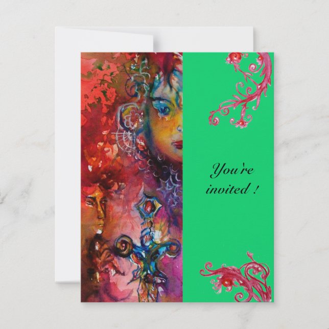 EXCALIBUR , bright red ,pink blue green Invitation (Front)