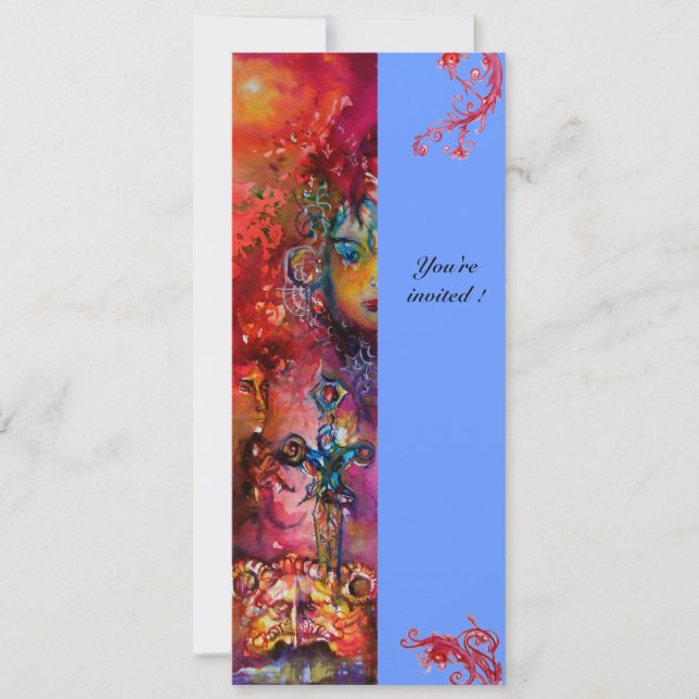EXCALIBUR , bright red ,pink blue Invitation (Front)