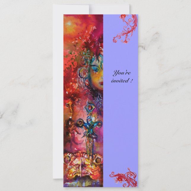 EXCALIBUR , bright red ,pink blue Invitation (Front)