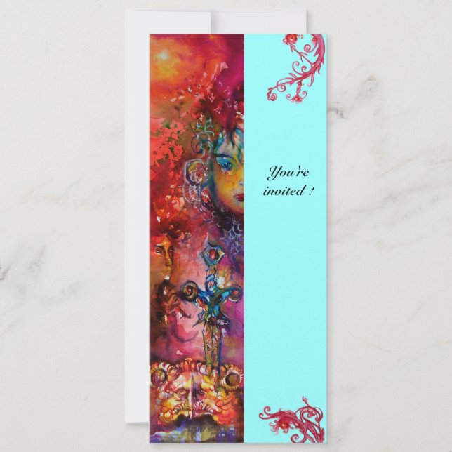 EXCALIBUR , bright red ,pink blue Invitation (Front)