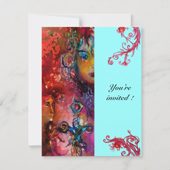 EXCALIBUR , bright red ,pink blue Invitation (Front)