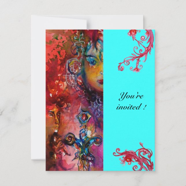 EXCALIBUR , bright red ,pink blue Invitation (Front)