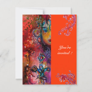 EXCALIBUR , bright red ,pink blue orange Invitation