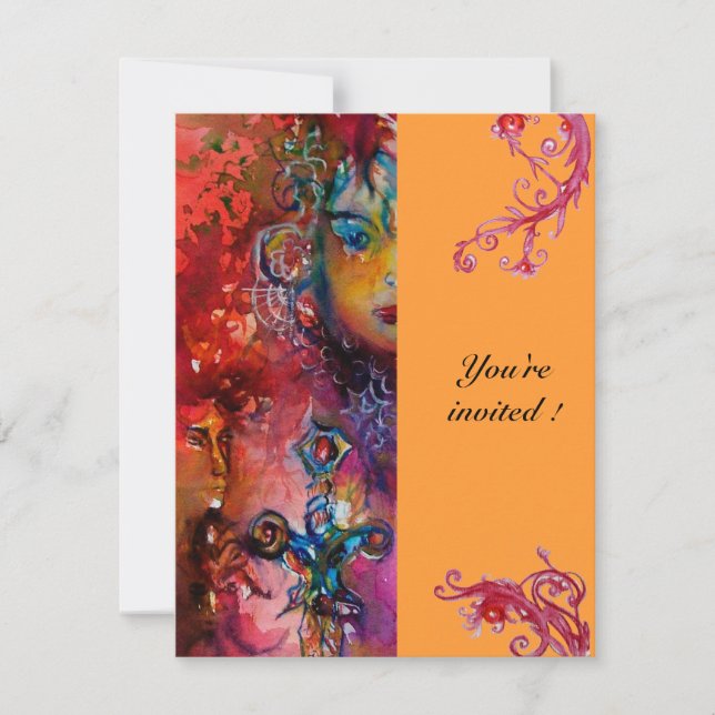 EXCALIBUR , bright red ,pink blue orange Invitation (Front)