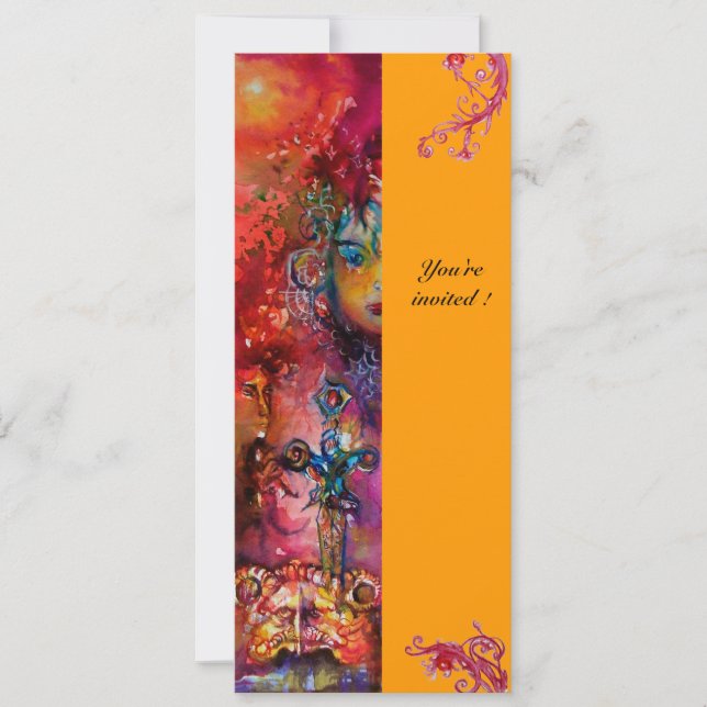 EXCALIBUR , bright red ,pink blue yellow Invitation (Front)