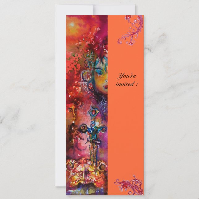 EXCALIBUR , bright red ,pink blue yellow Invitation (Front)