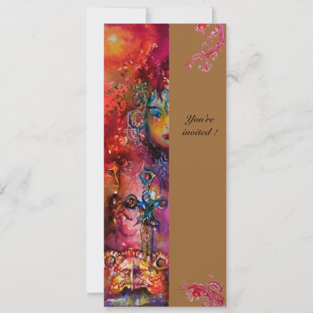 EXCALIBUR , bright red ,pink blue yellow Invitation (Front)
