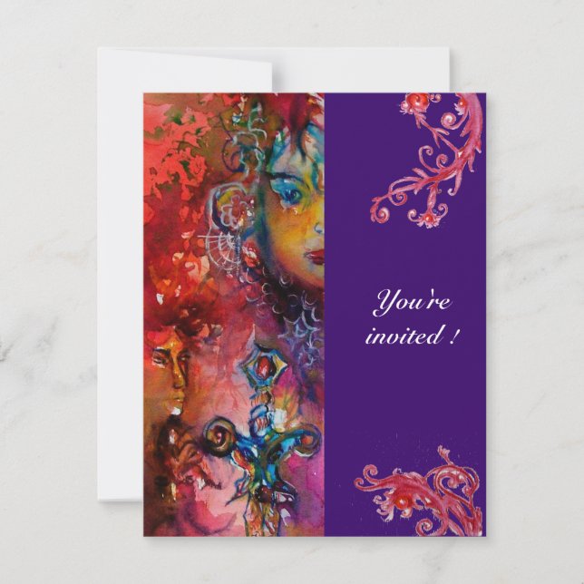 EXCALIBUR , bright red ,purple Invitation (Front)