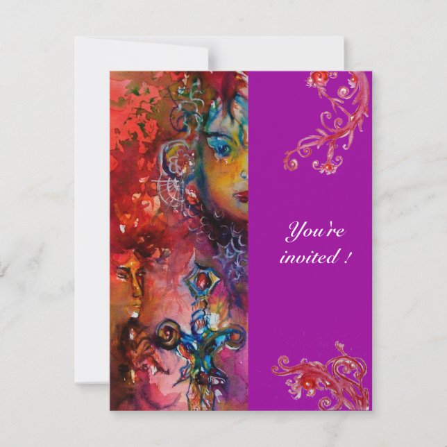 EXCALIBUR , bright red ,purple Invitation (Front)