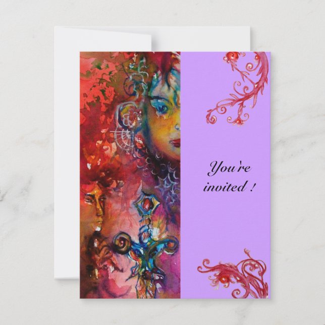 EXCALIBUR , bright red ,purple Invitation (Front)