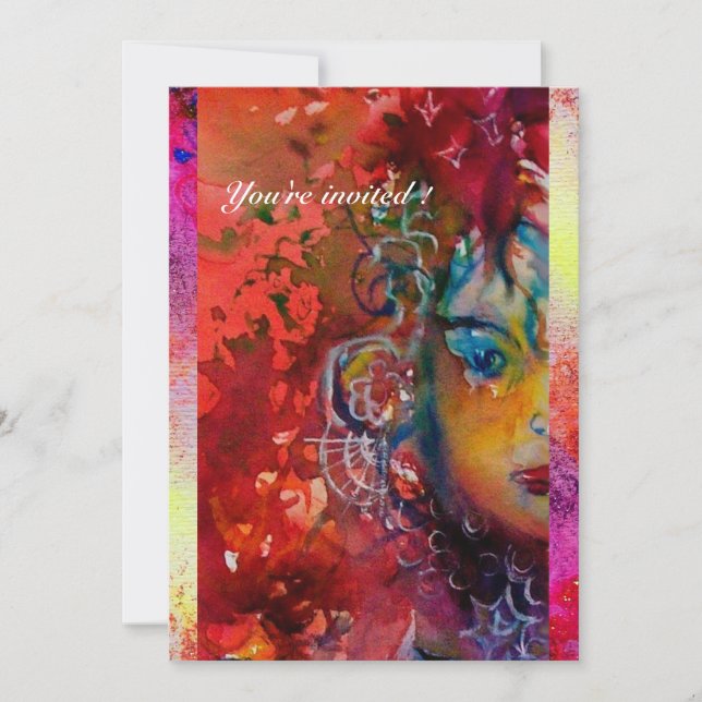 EXCALIBUR  LADY OF THE LAKE Red Purple Watercolor Invitation (Front)