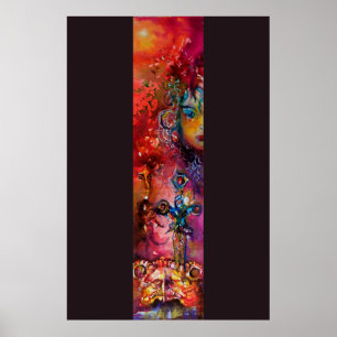 EXCALIBUR Magic Sword Arthurian Legend Watercolor Poster