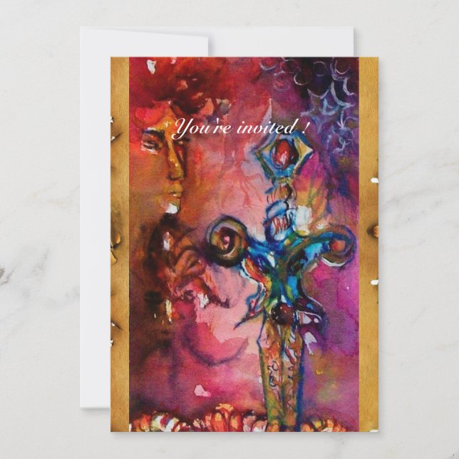 EXCALIBUR MAGIC SWORD Red Purple Fantasy Invitation (Front)