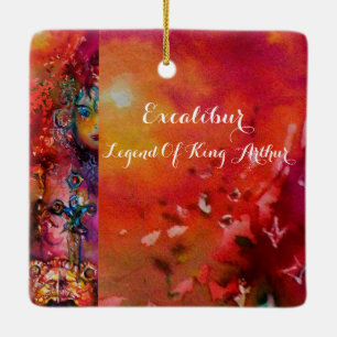 EXCALIBUR,QUEEN OF MAGIC SWORD Fantasy Red Yellow Ceramic Tree Decoration