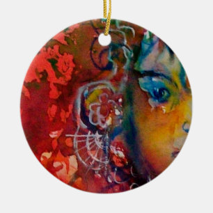 EXCALIBUR,QUEEN OF MAGIC SWORD Fantasy Red Yellow Ceramic Tree Decoration