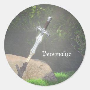 Excalibur Sword in Stone Fantasy Mythical Classic Round Sticker