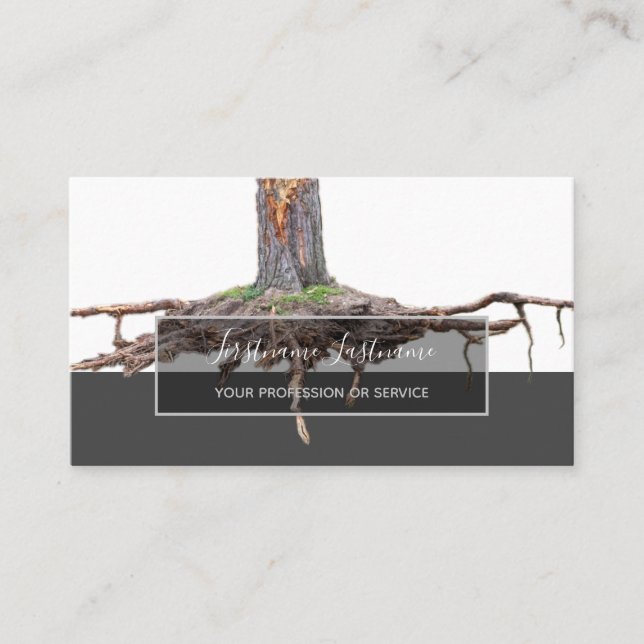 Excavated tree grey rectangle stripes business card (Front)