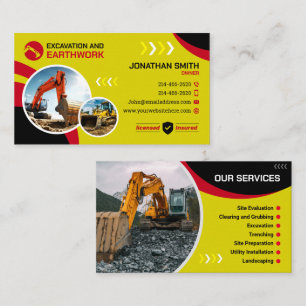 Excavating, Land clearing, Construction, Earthwork Business Card