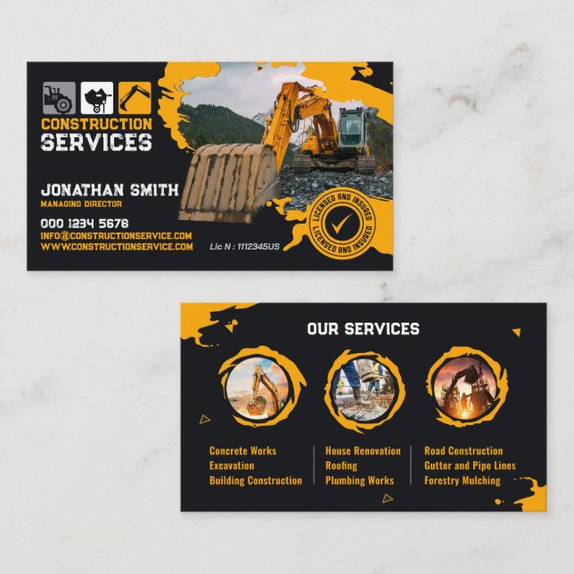 Excavation, Building Construction, Concrete works Business Card (Front/Back)