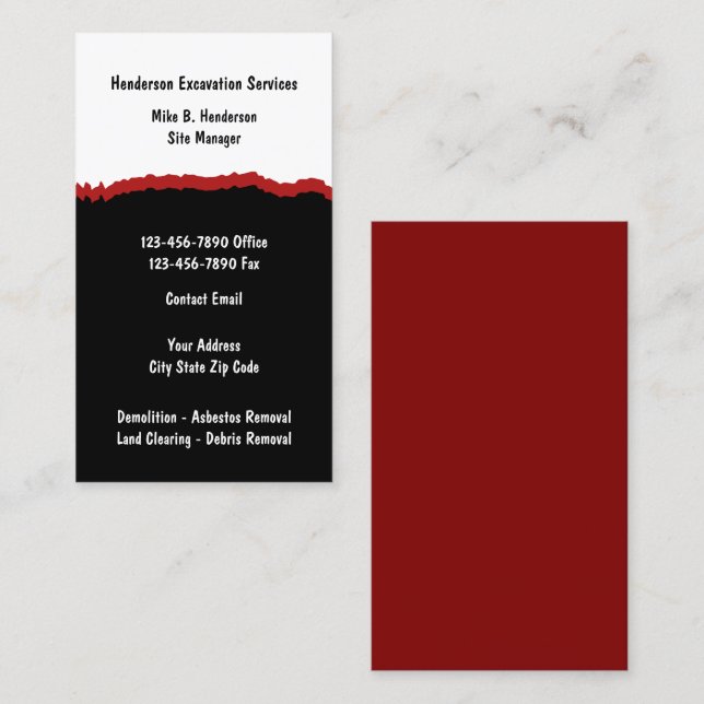 Excavation Construction Services Business Card (Front/Back)
