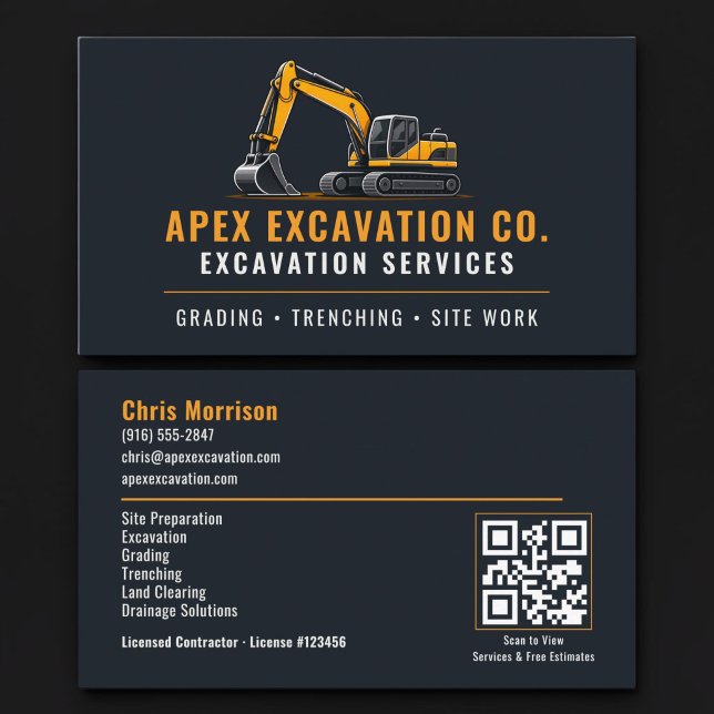Excavation Excavator QR Code Professional Services Business Card (Creator Uploaded)
