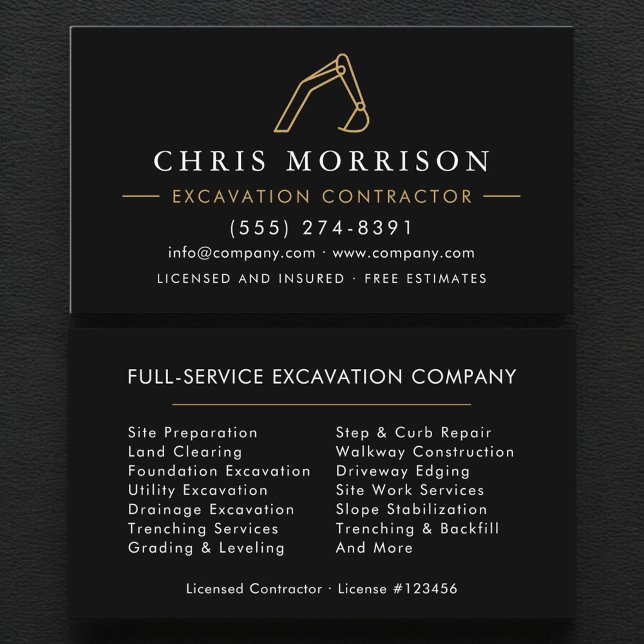 Excavation Operator Contractor Professional  Business Card (Creator Uploaded)