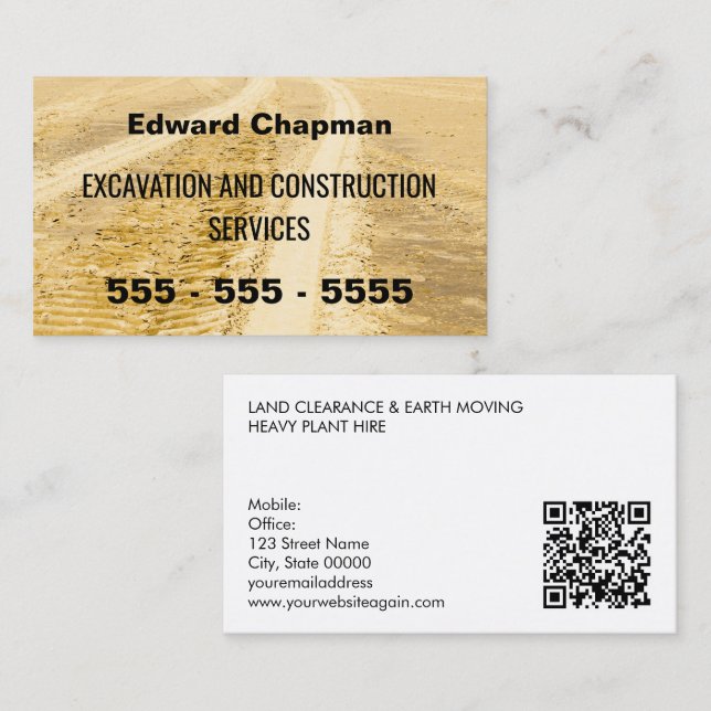 Excavation Sand Tracks QR Code Business Card (Front/Back)