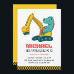 Excavator Builder Construction Dino Kids Birthday Invitation<br><div class="desc">Cute design for kids,  boys or girls who love excavator,  construction vehicles,  heavy machinery and big trucks. Perfect for builder theme birthday party. You can customise the wording to fit other occasions.</div>