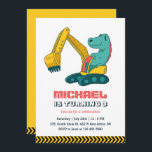 Excavator Builder Construction Dino Kids Birthday Invitation<br><div class="desc">Cute design for kids,  boys or girls who love excavator,  construction vehicles,  heavy machinery and big trucks. Perfect for builder theme birthday party. You can customise the wording to fit other occasions.</div>