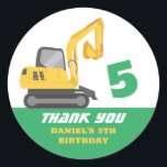 Excavator Bulldozer for Kids Boys Birthday Party Classic Round Sticker<br><div class="desc">Cute party favours for kids,  boys or girls who love big machine and construction vehicles. A colourful illustration of excavator. Perfect for kids birthday party,  party favours and thank you label.</div>