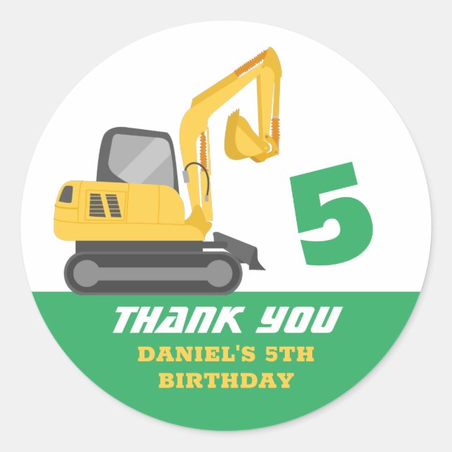 Excavator Bulldozer for Kids Boys Birthday Party Classic Round Sticker (Front)