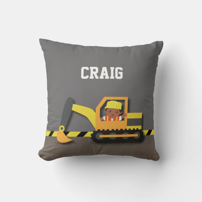 Excavator Construction African American Boy Cushion (Front)