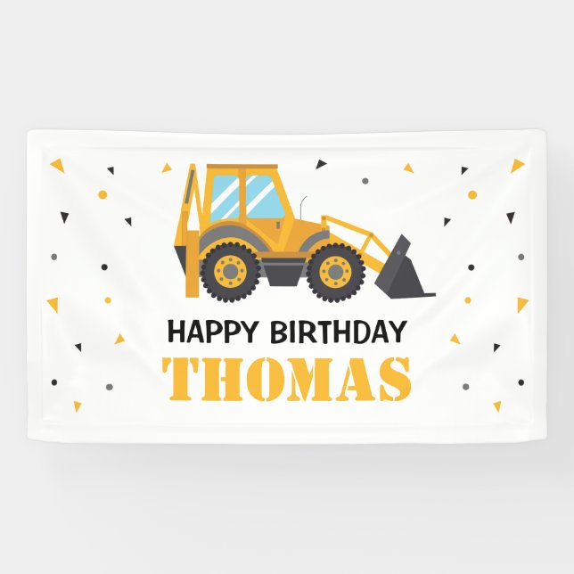 Excavator Construction Birthday backdrop Banner (Horizontal)