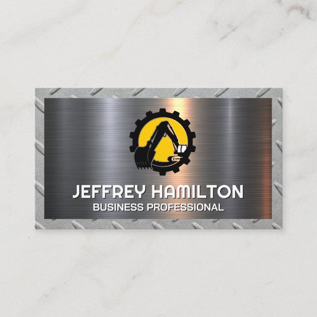 Excavator Construction Build | Plate Steel Sheet Business Card (Front)