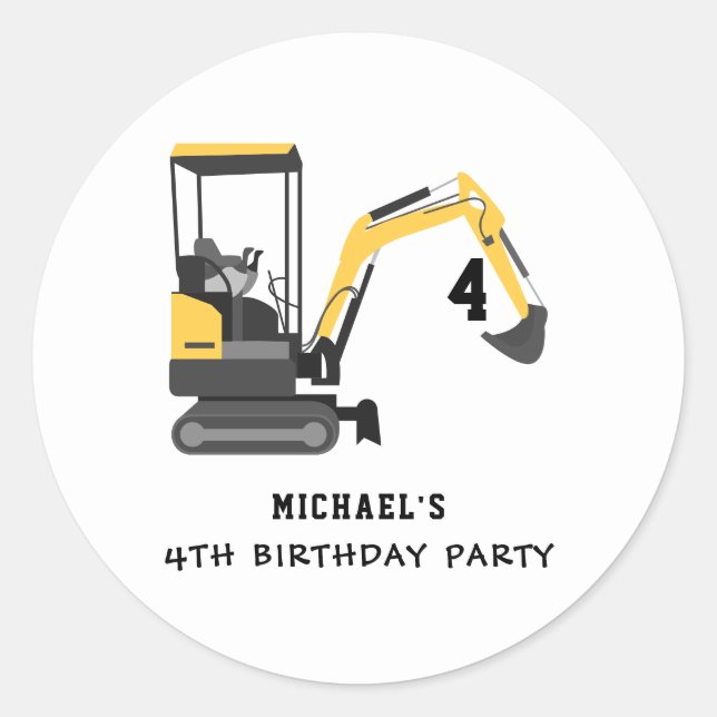 Excavator Construction Builder 5th Birthday Classic Round Sticker (Front)