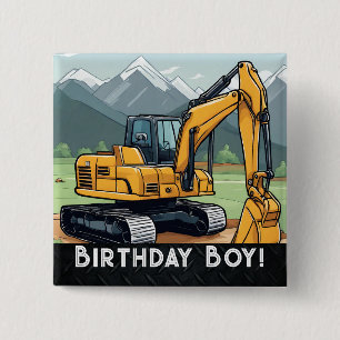 Excavator Construction Equipment Digger Birthday 15 Cm Square Badge