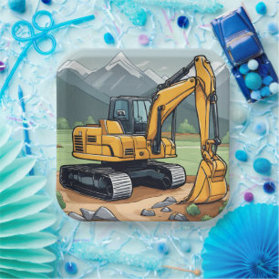 Excavator Construction Equipment Digger Birthday Paper Plate