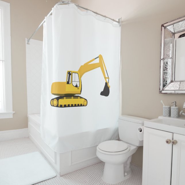 Excavator Construction Truck Shower Curtain (In Situ)