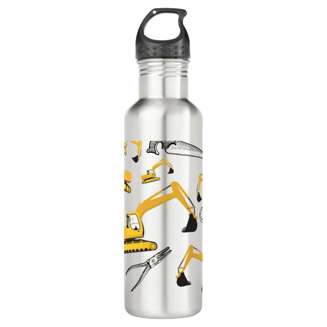 Excavator Construction Trucks and Tools  710 Ml Water Bottle (Front)